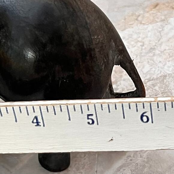 Vintage Hand Carved Elephant With Tusks Trunk Down Dark Wood Sculpture 5" Tall - Picture 13 of 15